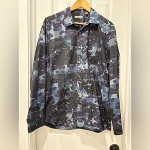 Burberry Brit Blue and Black Camouflage Plaid Button-Up Shirt XL Men’s